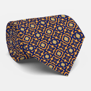 Geometric Pattern Cobalt Blue, Golden Orange... Tie