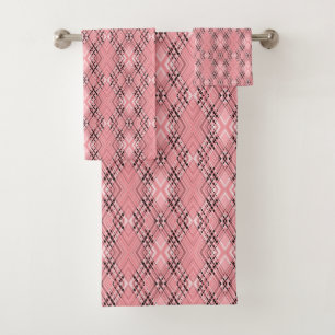 Geometric pattern coral retro rhombuses bath towel set