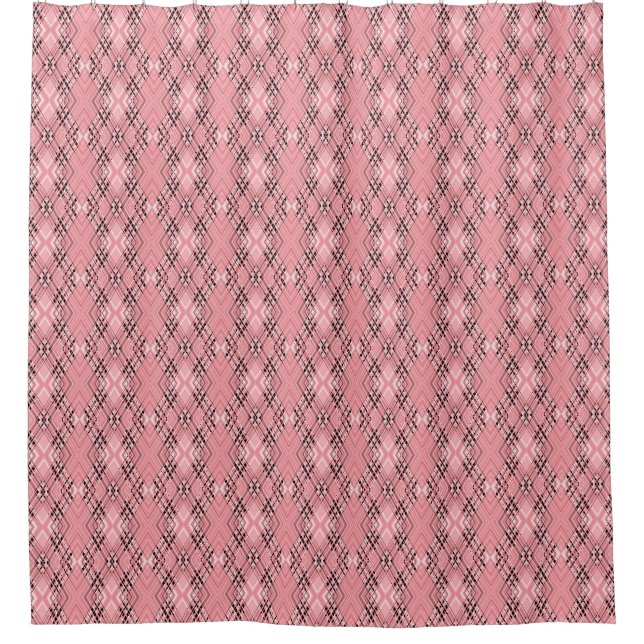 Geometric pattern coral retro rhombuses shower curtain (Front)
