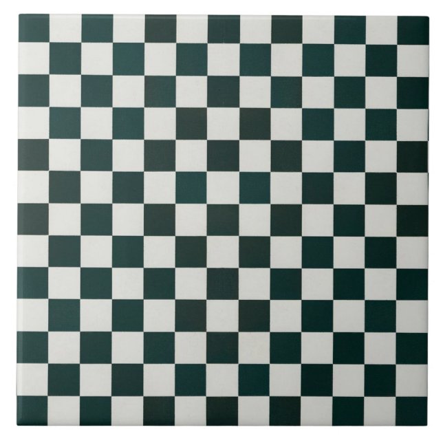 Geometric pattern decorative dark green white big tile (Front)