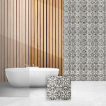 Geometric Pattern Decorative Quatrefoil Tile<br><div class="desc">A stylish modern geometric quatrefoil pattern for a kitchen backsplash,  art tile,  fireplace surround,  bathroom and shower. You may also like this style in a framed tile or keepsake box. Dark charcoal grey and white.</div>