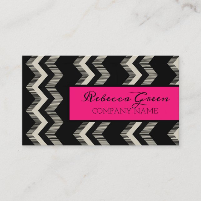 Geometric Pattern Fashion pink Black White Chevron Business Card (Front)