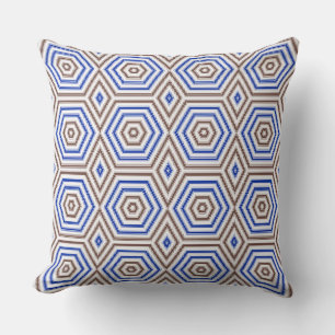Geometric pattern figures retro brown blue cushion
