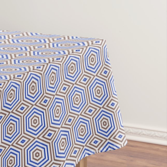 Geometric pattern figures retro brown blue tablecloth (In Situ)