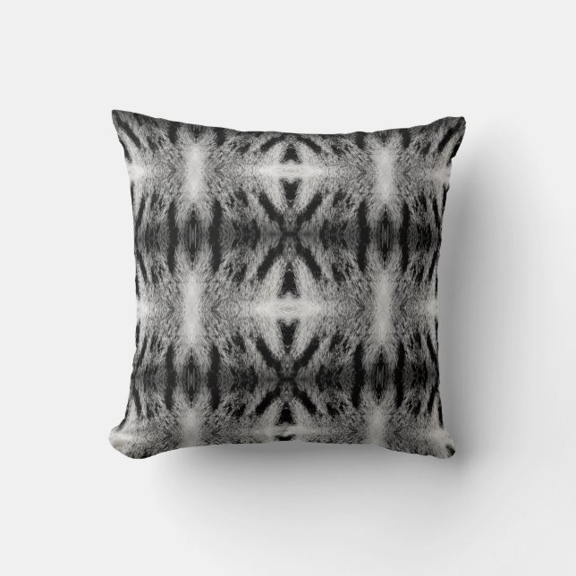 Geometric pattern furry black white grey pillow (Front)