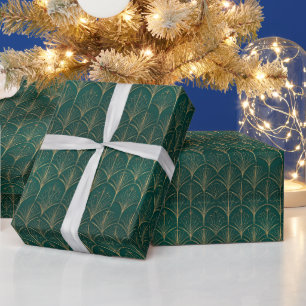Geometric Pattern Gold Fan Motif Wrapping Paper