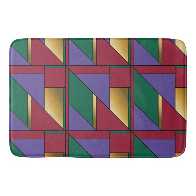 Geometric Pattern Gold Purple Green Red Bath Mat (Front)