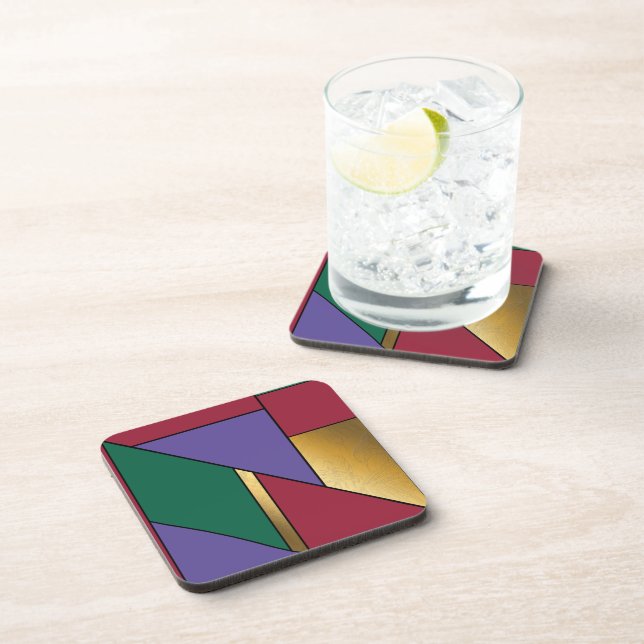 Geometric Pattern Gold Purple Green Red Coaster (Right Side)