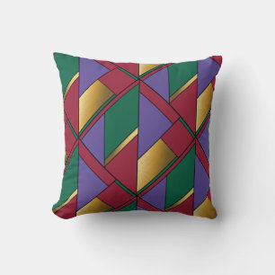 Geometric Pattern Gold Purple Green Red Cushion