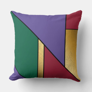 Geometric Pattern Gold Purple Green Red Cushion