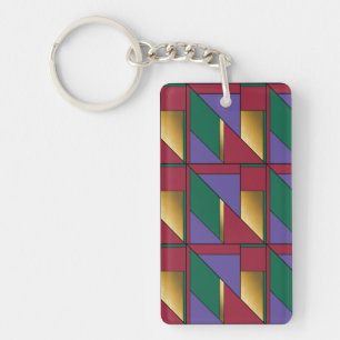 Geometric Pattern Gold Purple Green Red Key Ring