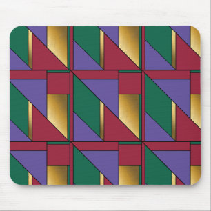 Geometric Pattern Gold Purple Green Red Mouse Mat