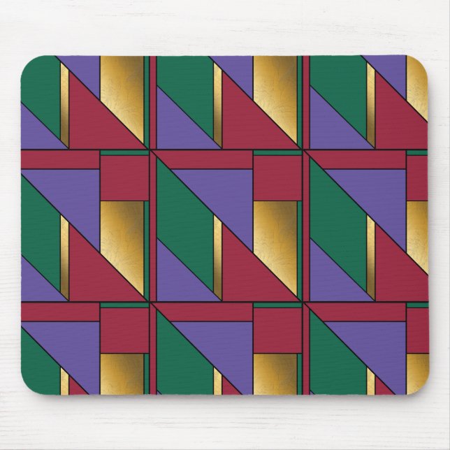 Geometric Pattern Gold Purple Green Red Mouse Mat (Front)