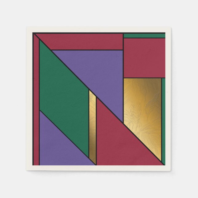 Geometric Pattern Gold Purple Green Red Napkin (Front)