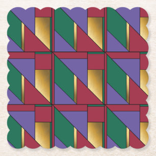 Geometric Pattern Gold Purple Green Red Paper Coaster