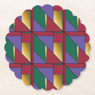 Geometric Pattern Gold Purple Green Red Paper Coaster