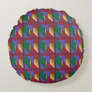 Geometric Pattern Gold Purple Green Red Round Cushion