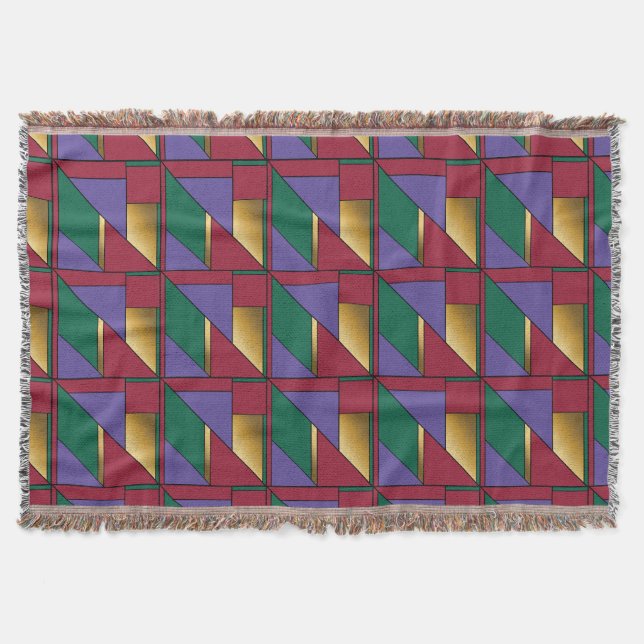 Geometric Pattern Gold Purple Green Red Throw Blanket (Front)
