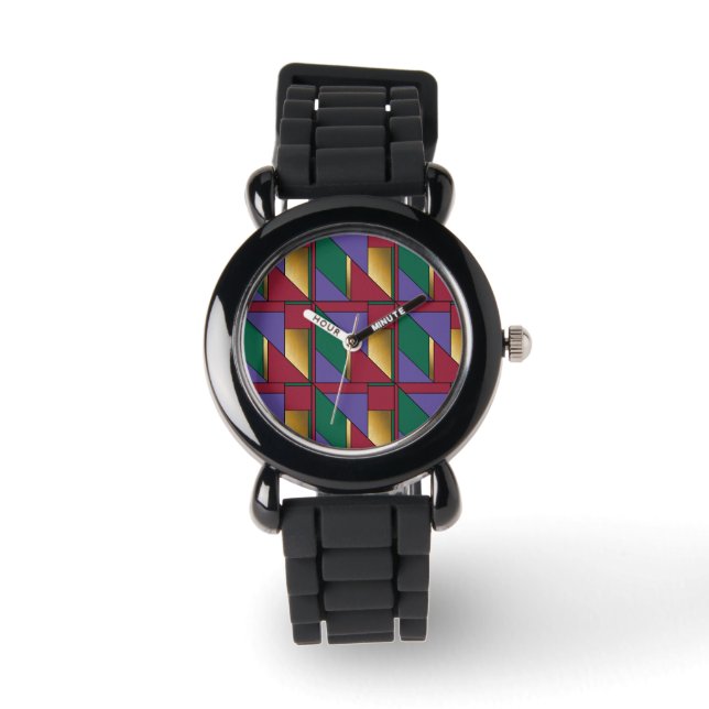 Geometric Pattern Gold Purple Green Red Watch (Front)