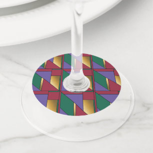 Geometric Pattern Gold Purple Green Red Wine Glass Tag