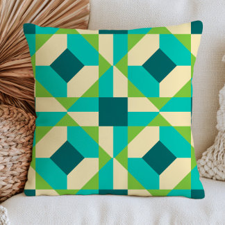Geometric Pattern Green& Blue RETRO Mid Century Cushion