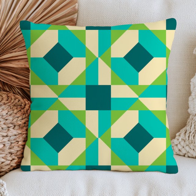 Geometric Pattern Green& Blue RETRO Mid Century Cushion (Creator Uploaded)
