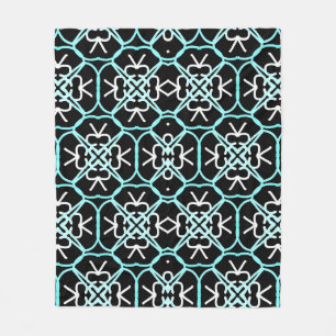 Geometric Pattern In Aqua Blue, White And Black. Fleece Blanket