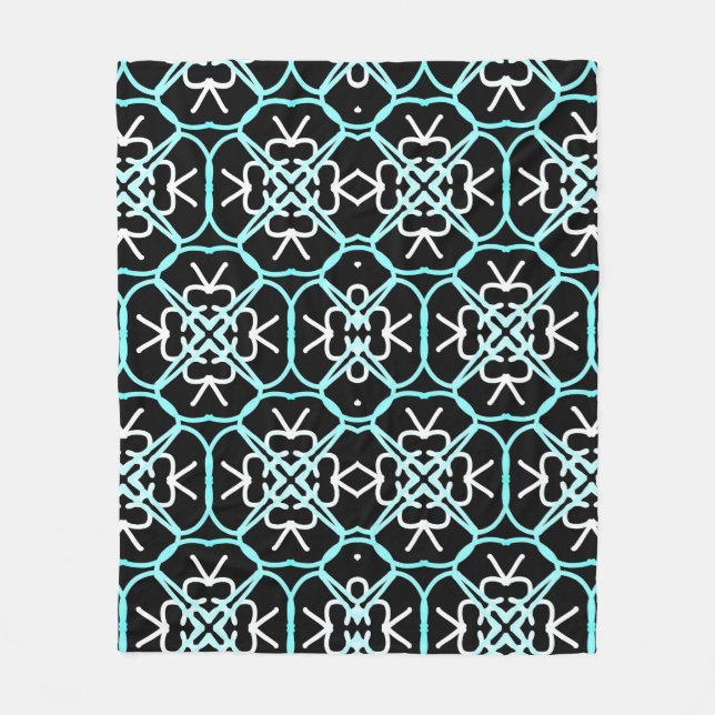 Geometric Pattern In Aqua Blue, White And Black. Fleece Blanket (Front)