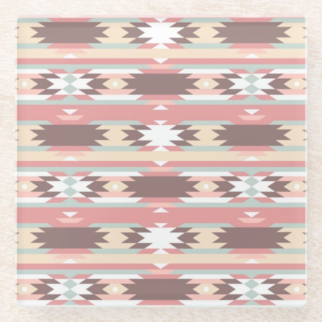 Geometric pattern in aztec style 2 glass coaster (Front)
