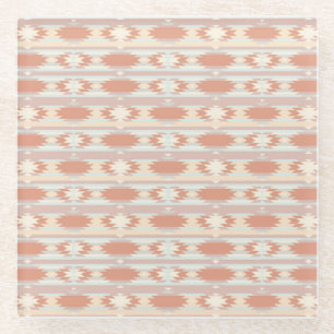 Geometric pattern in aztec style 3 glass coaster