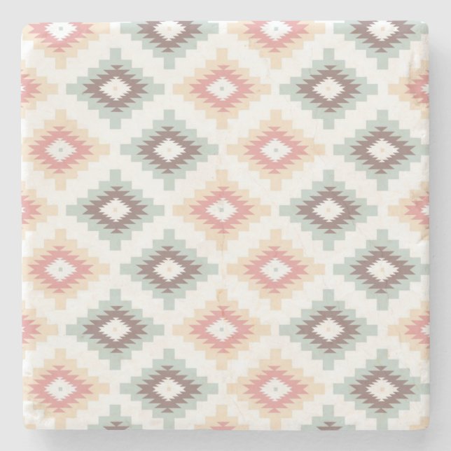 Geometric pattern in aztec style stone coaster (Front)