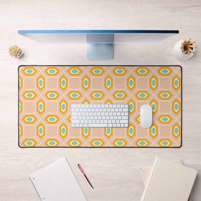 Geometric pattern in blue and orange diamond shape desk mat (Office 1)