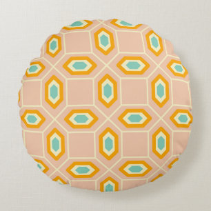 Geometric pattern in blue and orange diamond shape round cushion