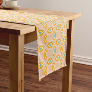 Geometric pattern in blue and orange diamond shape short table runner