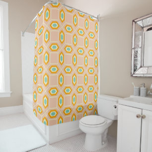 Geometric pattern in blue and orange diamond shape shower curtain