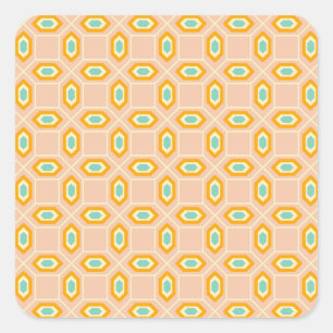 Geometric pattern in blue and orange diamond shape square sticker
