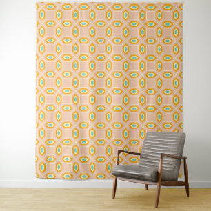 Geometric pattern in blue and orange diamond shape tapestry