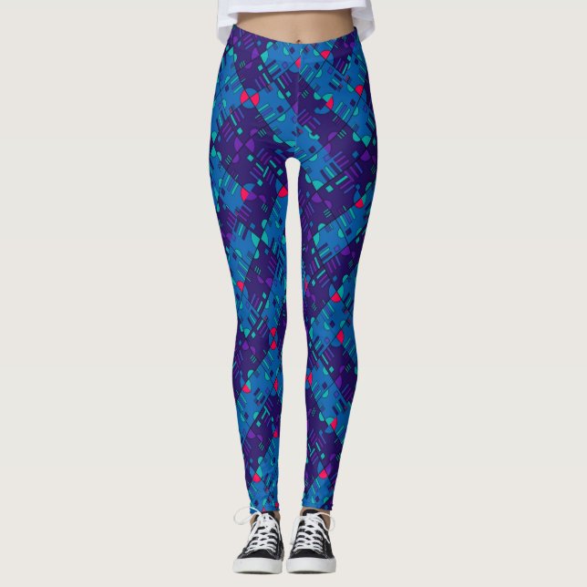 Geometric Pattern in Blues & Purples Leggings (Front)