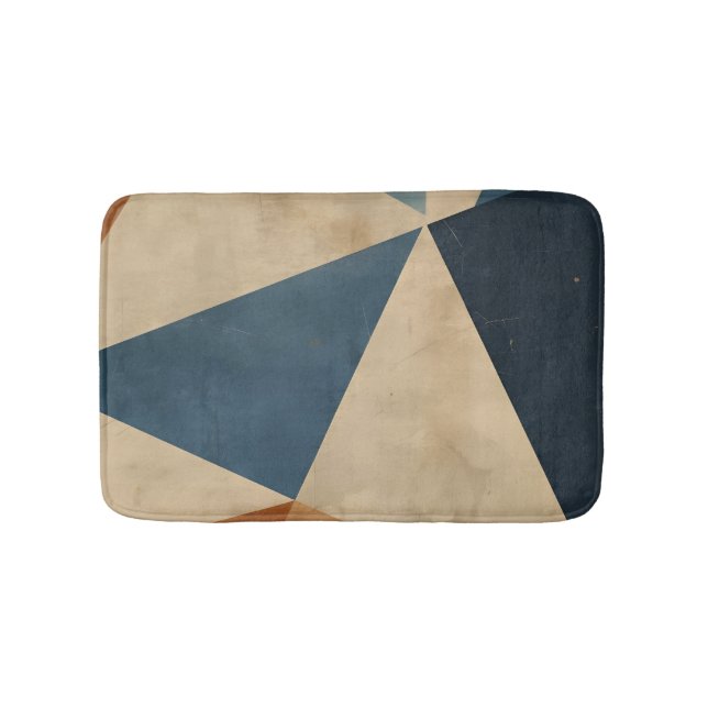 Geometric Pattern in Blues, Tans, and Rust Bath Mat (Front)