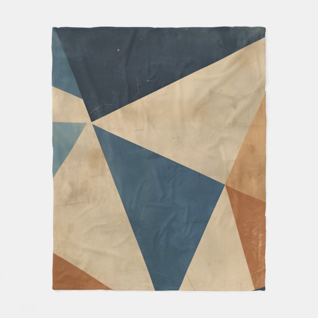 Geometric Pattern in Blues, Tans, and Rust Fleece Blanket (Front)