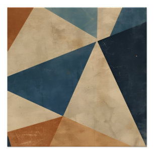 Geometric Pattern in Blues, Tans, and Rust Poster
