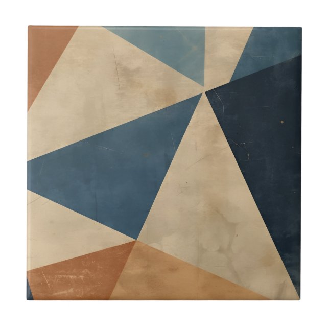 Geometric Pattern in Blues, Tans, and Rust Tile (Front)