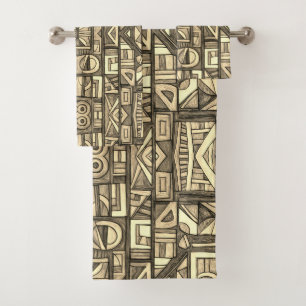 Geometric pattern in shades of brown bath towel set
