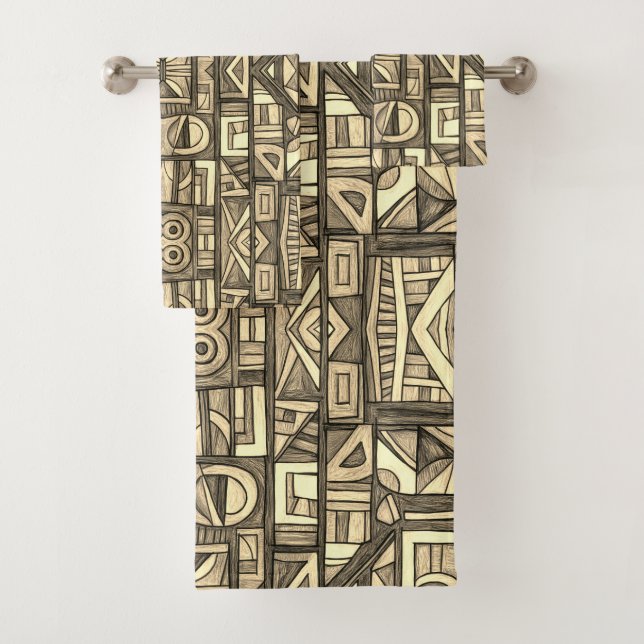 Geometric pattern in shades of brown bath towel set (Insitu)