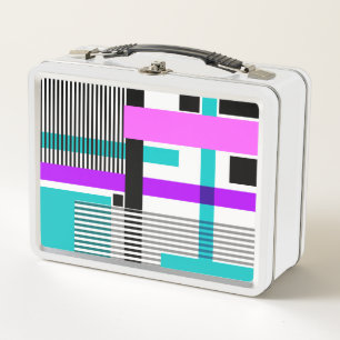 geometric pattern in striped and neon colors metal lunch box