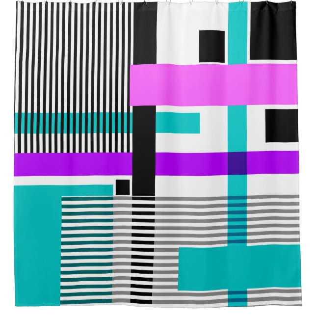 geometric pattern in striped and neon colours shower curtain (Front)