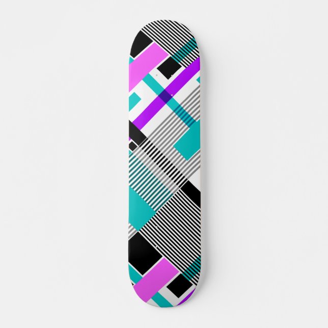 geometric pattern in striped and neon colours skateboard (Front)