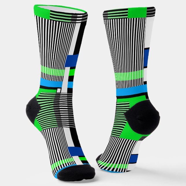 geometric pattern in striped and neon colours socks (Angled)