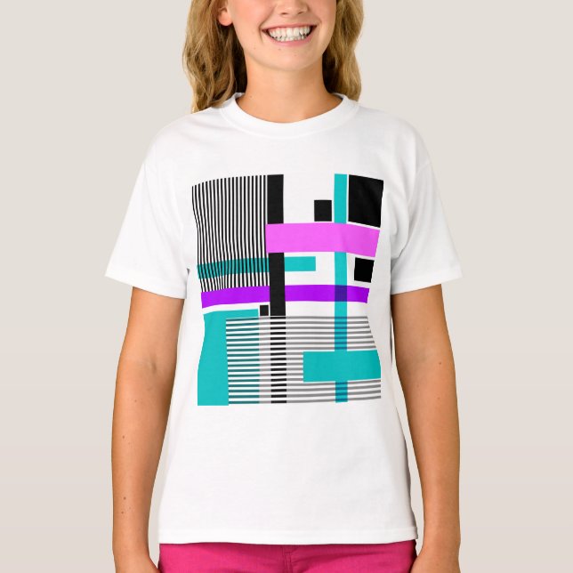geometric pattern in striped and neon colours T-Shirt (Front)