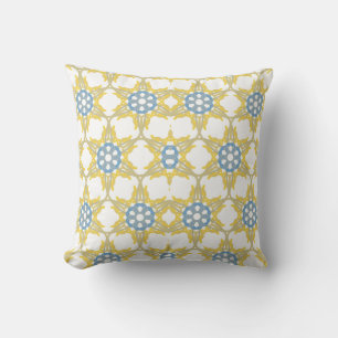 Geometric Pattern In Yellow, White And Blue. Cushion
